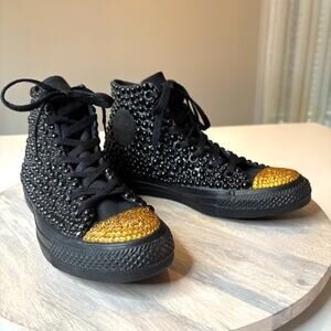 Converse Women's Black and Gold Bling Rhinestone All Star Sneakers US Size 8